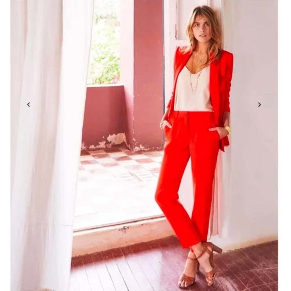 Sezane Gustavo Ankle Straight Trousers in Coral - Picture 2 of 6